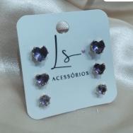 BRINCO TRIO CORAÇÃO PEDRA VIOLETA