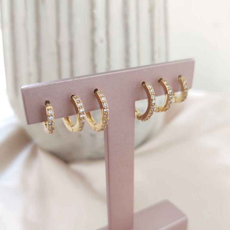 BRINCO TRIO DE ARGOLA COM 1 FILA DE ZIRCONIA