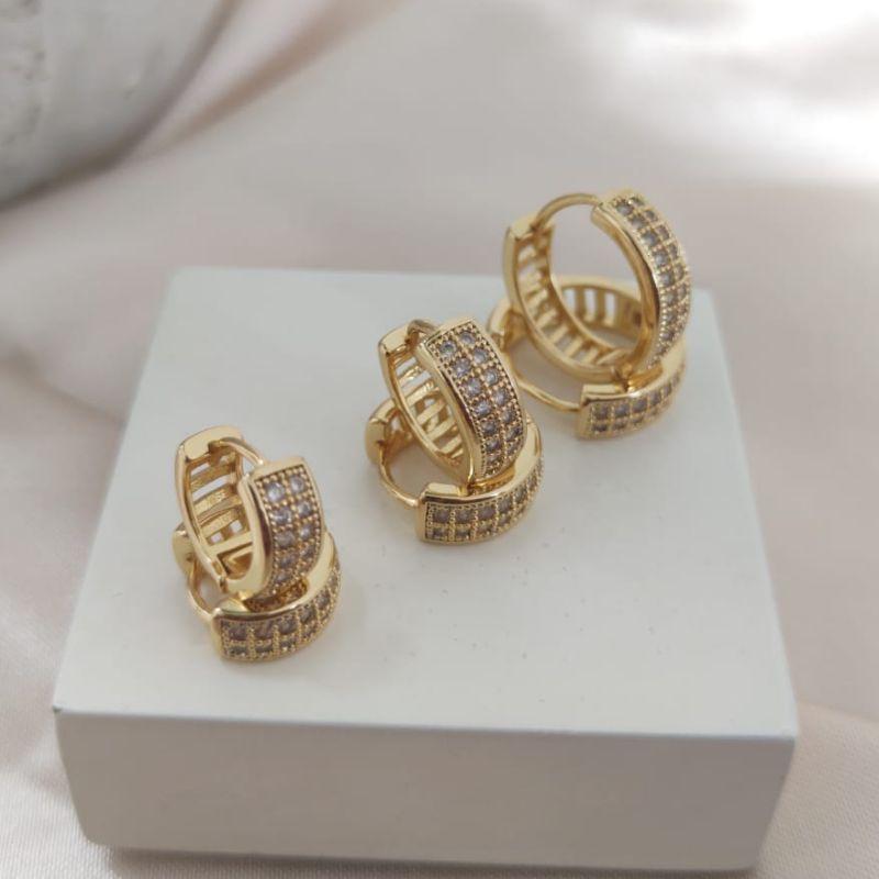 BRINCO TRIO DE ARGOLA COM 2 FILA DE ZIRCONIA