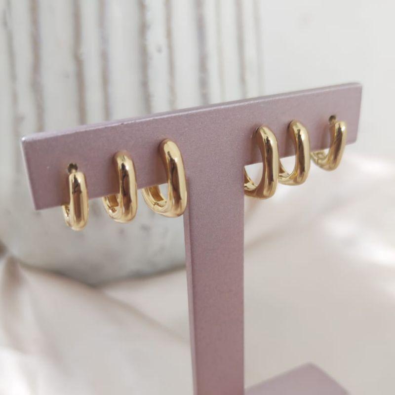 BRINCO TRIO DE ARGOLA QUADRADA LISA