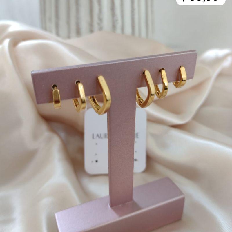 BRINCO TRIO DE ARGOLA QUADRADA LISA