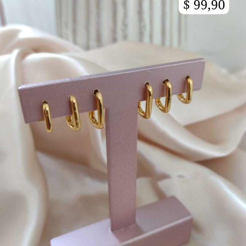 BRINCO TRIO DE ARGOLA RETANGULAR