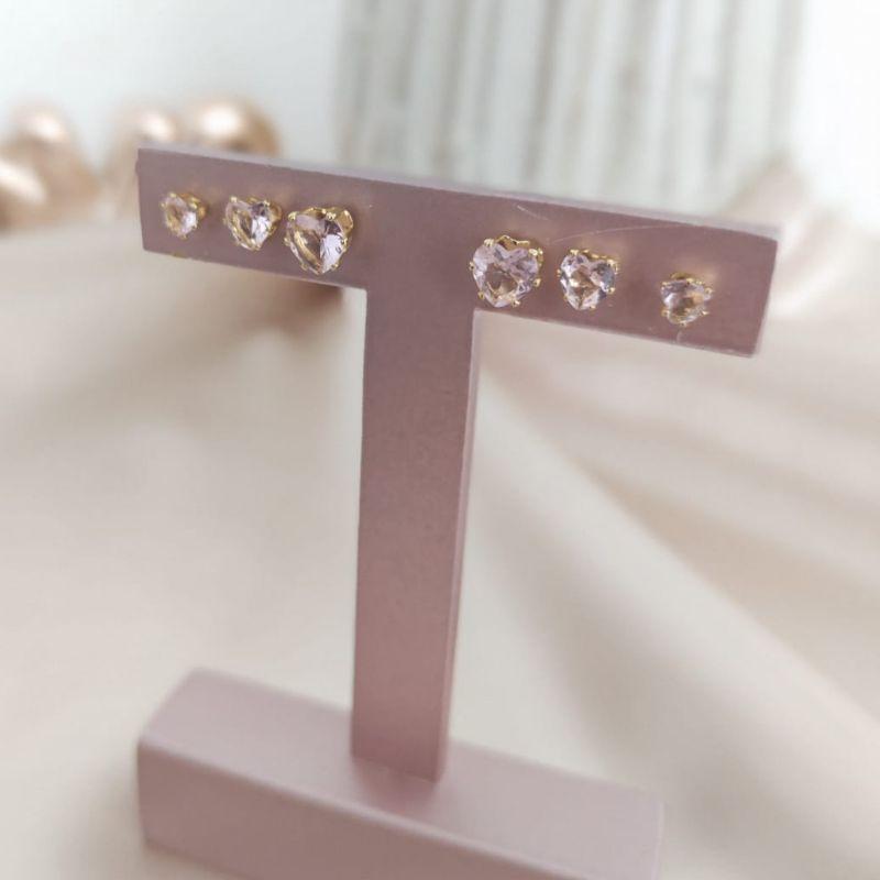 BRINCO TRIO DE CORAÇÃO ROSA CLARO