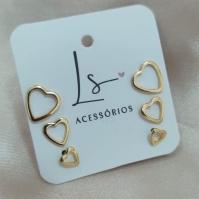 BRINCO TRIO DE CORAÇÃO VAZADO LISO