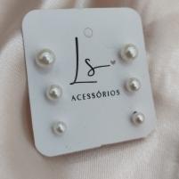 BRINCO TRIO DE PEROLA 6MM 5MM 4MM