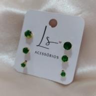 BRINCO TRIO EM ZIRCONIA EMERALDA REDONDA 4/5/6MM GALERIA IMPORTADA