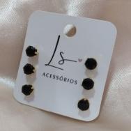 BRINCO TRIO EM ZIRCONIA PRETA REDONDA 5/5/5MM GALERIA IMPORTADA