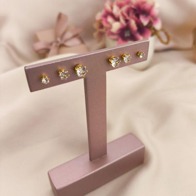 BRINCO TRIO PEDRA REDONDA ZIRCONIA