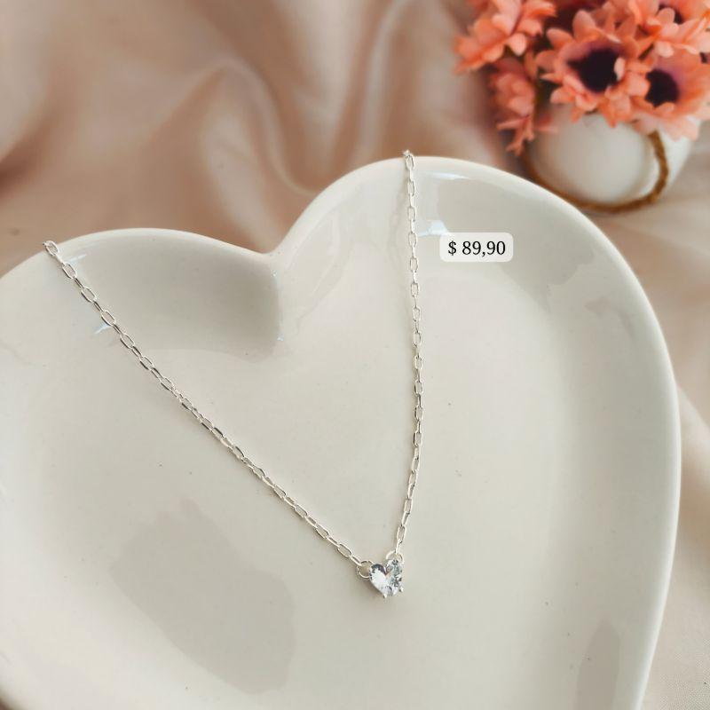 CHOKER CARTIER COM PINGENTE DE CORAÇÃO ZIRCONIA B. A PRATA 925