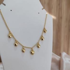 CHOKER ELO PORTUGUES COM CORAÇÕES BOLEADO PENDRADOS
