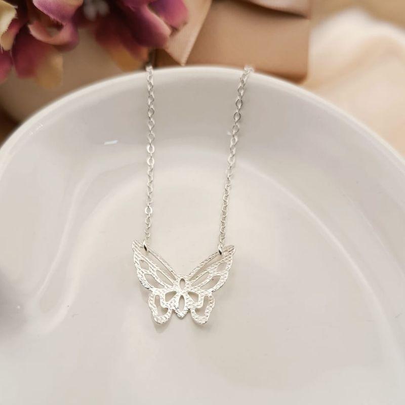 CHOKER ELO PORTUGUES COM PINGENTE DE BORBOLETA LISO VAZADO