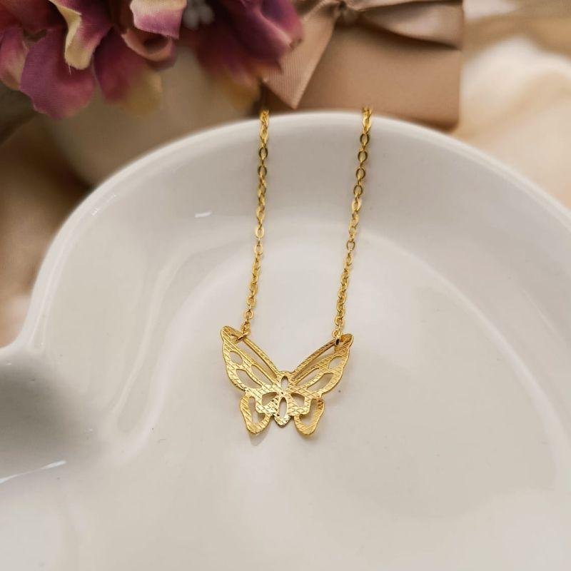 CHOKER ELO PORTUGUES COM PINGENTE DE BORBOLETA LISO VAZADO