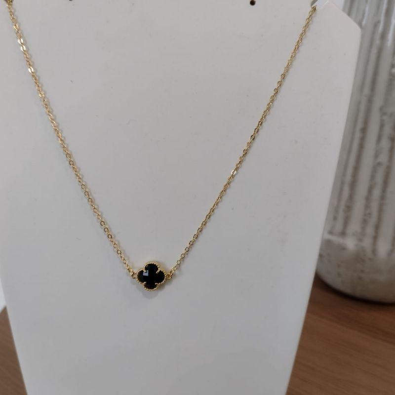 CHOKER EM ELO PORTUGUES COM FLOR PRETA