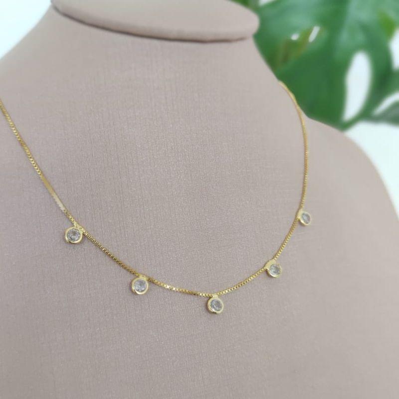 CHOKER VENEZIANA COM 5 PONTOS DE LUZ ZIRCONIA