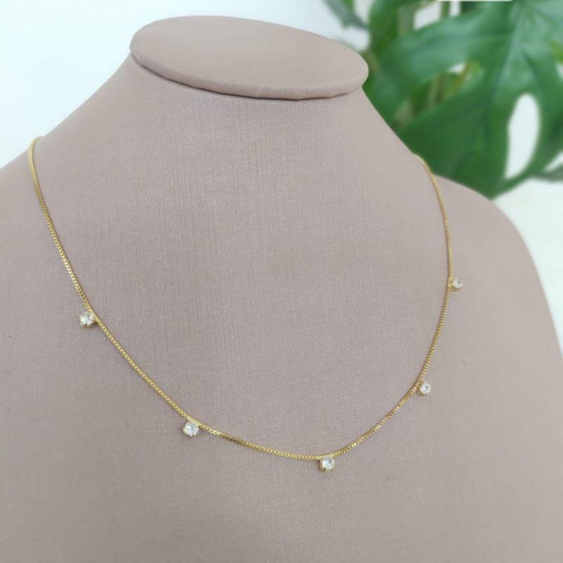 CHOKER VENEZIANA COM 5 PONTOS DE LUZ ZIRCONIA QUADRADA
