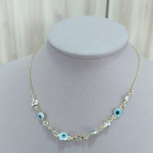 CHOKER VENEZIANA COM OLHO GREGO CLARO E PEDRAS EM ZIRCONIA