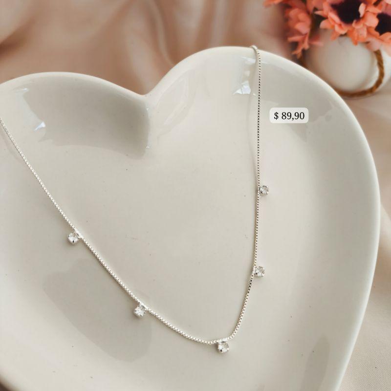 CHOKER VENEZIANA COM PEDRAS DE ZIRCONIA QUADRADA B. A PRATA 925
