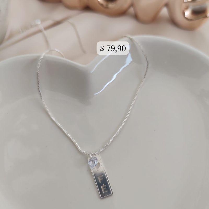 COLAR COM PINGENTE PLACA FE E PONTO DE LUZ EM ZIRCONIA B. PRAA 925