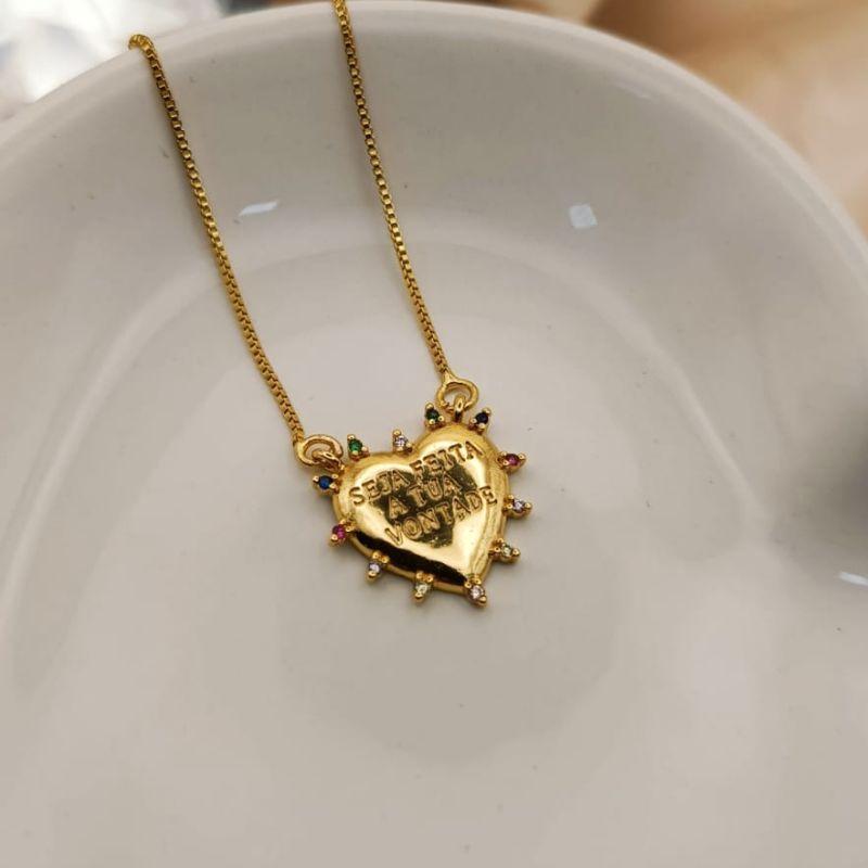 COLAR CORAÇÃO FRASE CRAVEJADO EM MICRO ZIRCONIA COLORIDAS SEPARADAS