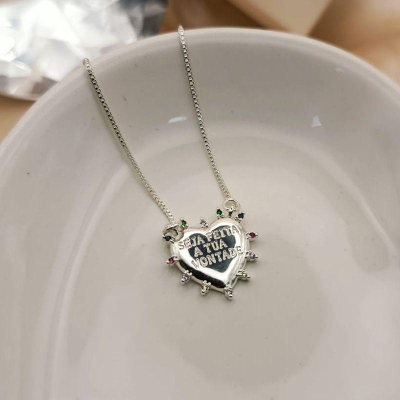 COLAR CORAÇÃO FRASE CRAVEJADO EM MICRO ZIRCONIA COLORIDAS SEPARADAS