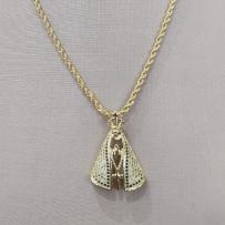 COLAR CORDÃO BAIANO PINGENTE DE NOSSE SENHORA DUPLA FACE CRAVEJADO ZIRCONIA CRISTAL E AZUL