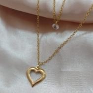 COLAR DUPLO ELO PORTUGUES PINGENTE CORAÇÃO VAZADO E PONTO DE LUZ ZIRCONIA