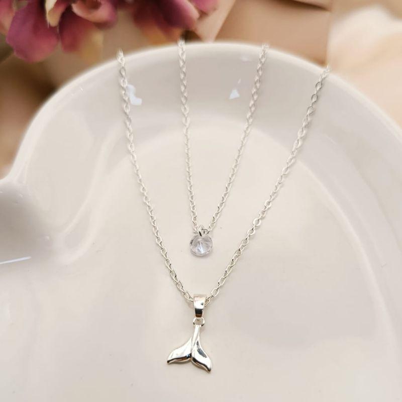 COLAR ELO PORTUGUES DUPLO COM PINGENTE DE CALDA DE PAIXE E PONTO DE LUZ