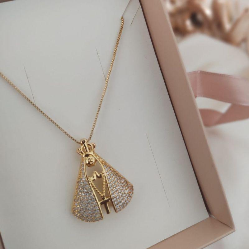 COLAR NOSSA SENHORA APARECIDA CRAVEJADA ZIRCONIA