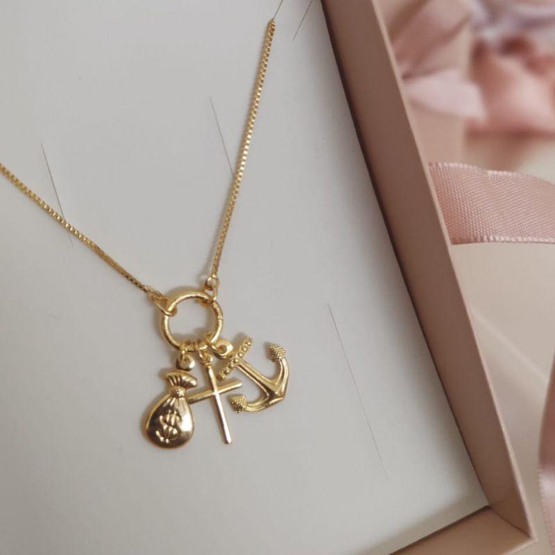 COLAR PATUA COM CRUZ ANCORA E DINHEIRO