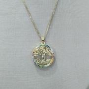 COLAR VENESIANA PINGENTE ARVORE DA VIDA VAZADO CRAVEJADO ZIRCONIA COLORIDA