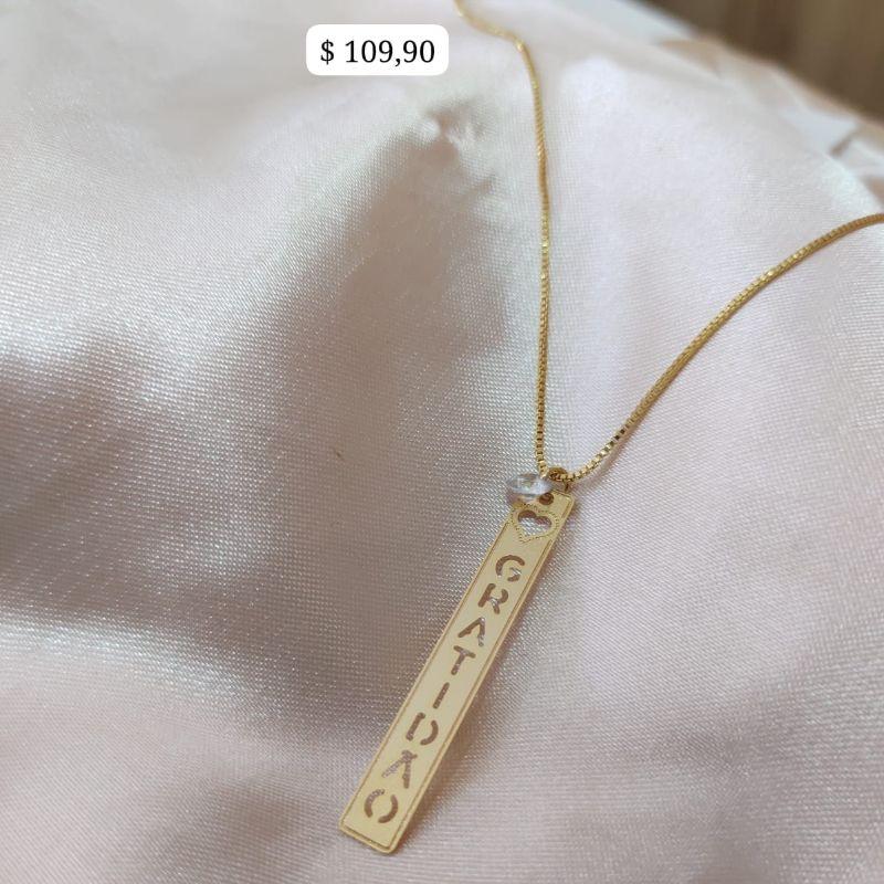 COLAR VENESIANA PINGENTE GRATIDÃO VAZADO E PONTO DE LUZ