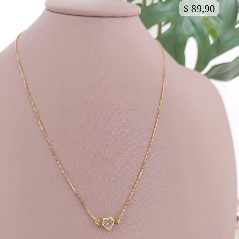 COLAR VENEZIANA BIPARTIDA COM CORAÇÃO EM ZIRCONIA NO MEIO