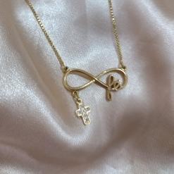 COLAR VENEZIANA PINGENTE INFINITO FÉ COM CRUZ CRAVEJADA ZIRCONIA