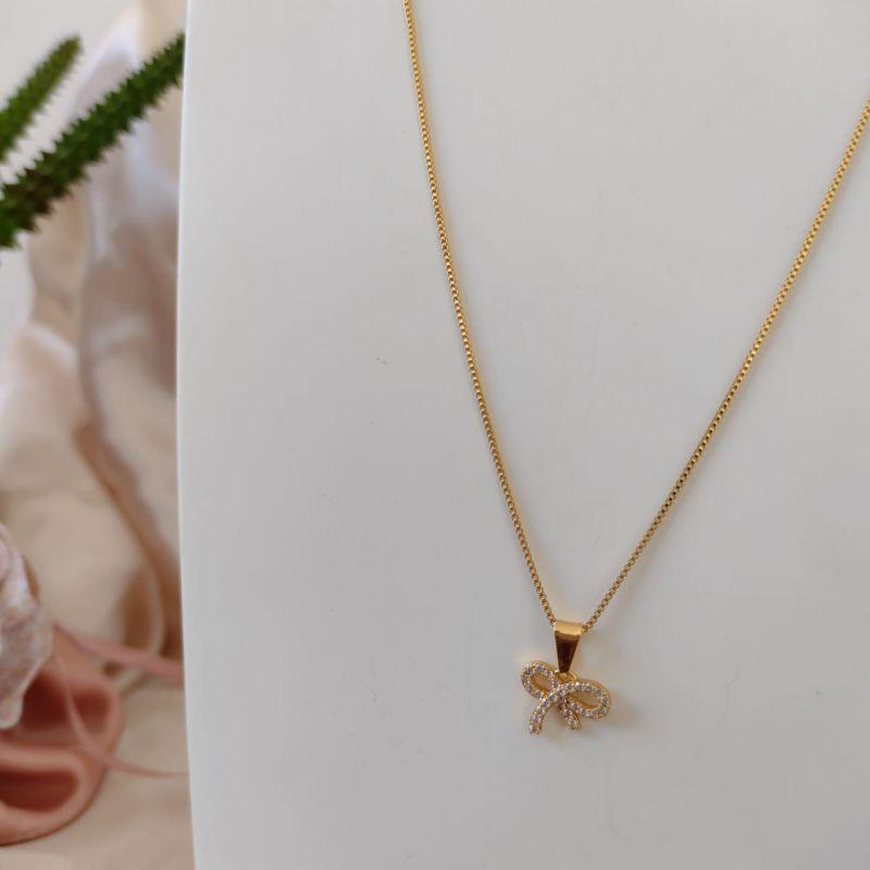 COLAR VENEZIANA PINGENTE LAÇO CRAVEJADO ZIRCONIA