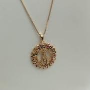 COLAR VENEZIANA PINGENTE NOSSA SENHORA APARECIDA ZIRCONIA COLORIDA