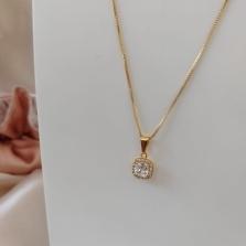 COLAR VENEZIANA PINGENTE PEDRA QUADRADA CRAVEJADA ZIRCONIA AO REDOR