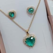 CONJUNTO ELO PORTUGUES PEDRA VERDE COM ZIRCONIA AO REDOR 20MM