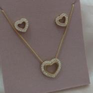 CONJUNTO VENEZIANA CORAÇÃO VAZADO CRAVEJADO ZIRCONIA AO REDOR 14MM