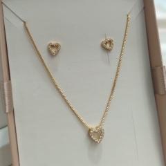 CONJUNTO VENEZIANA CORAÇÃO VAZADO CRAVEJADO ZIRCONIA AO REDOR