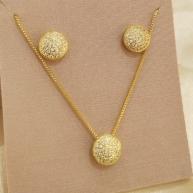 CONJUNTO VENEZIANA PINGENTE REDONDO CRAVEJADO ZIRCONIA 10MM