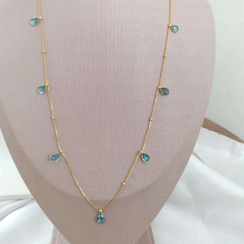 LONGUINHO VENEZIANA COM PEDRAS EM FORMA DE GOTA VERDE CLARO