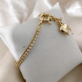 PULSEIRA 2 EM 1 VENEZIANA E RIVIERIA FECHO BOIA E PINGENTE DE CORAÇÃO BOLEADO