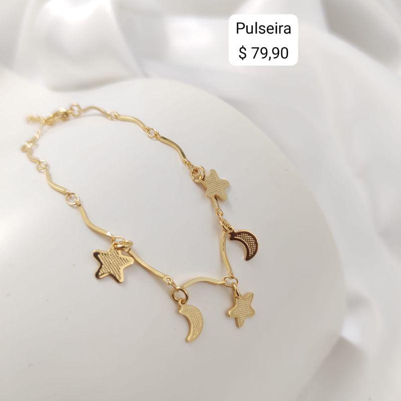 PULSEIRA BASTÃO COM PINGENTES DE LUA E ESTRELA