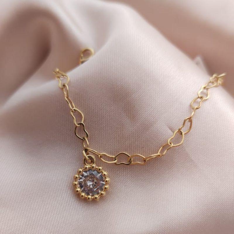 PULSEIRA CORAÇÃO ENTRELAÇADOS PINGENTE PONTO DE LUZ E MINI ESFERAS