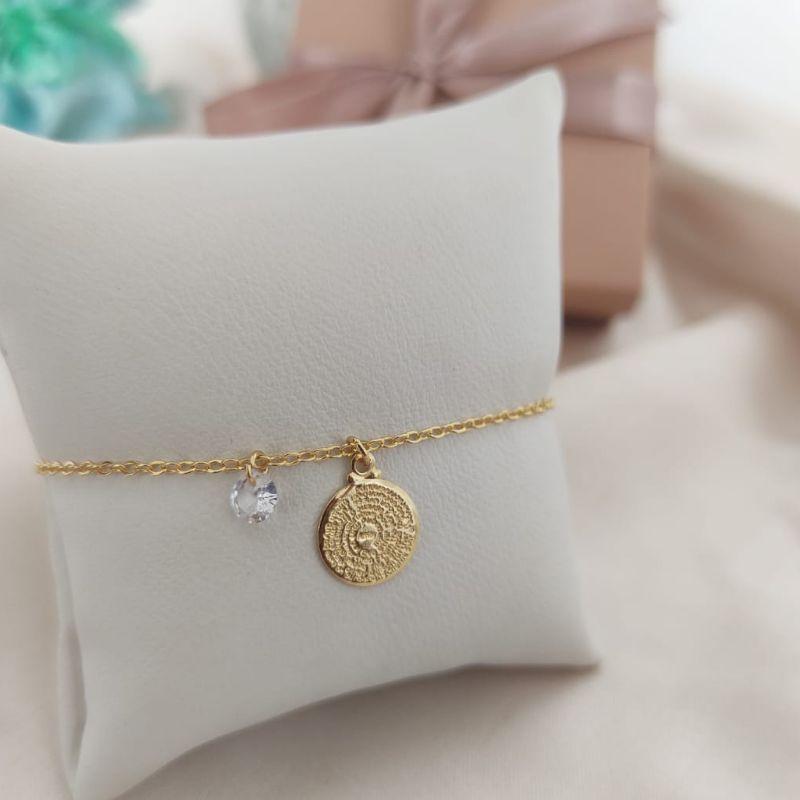 PULSEIRA ELO PORTUGUES COM PLACA PAI NOSSO E PONTO DE LUZ