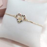 PULSEIRA REGULAVEL COM CORAÇÃO CARAJADO ZIRCONIA COLORIDA E NOME FÉ