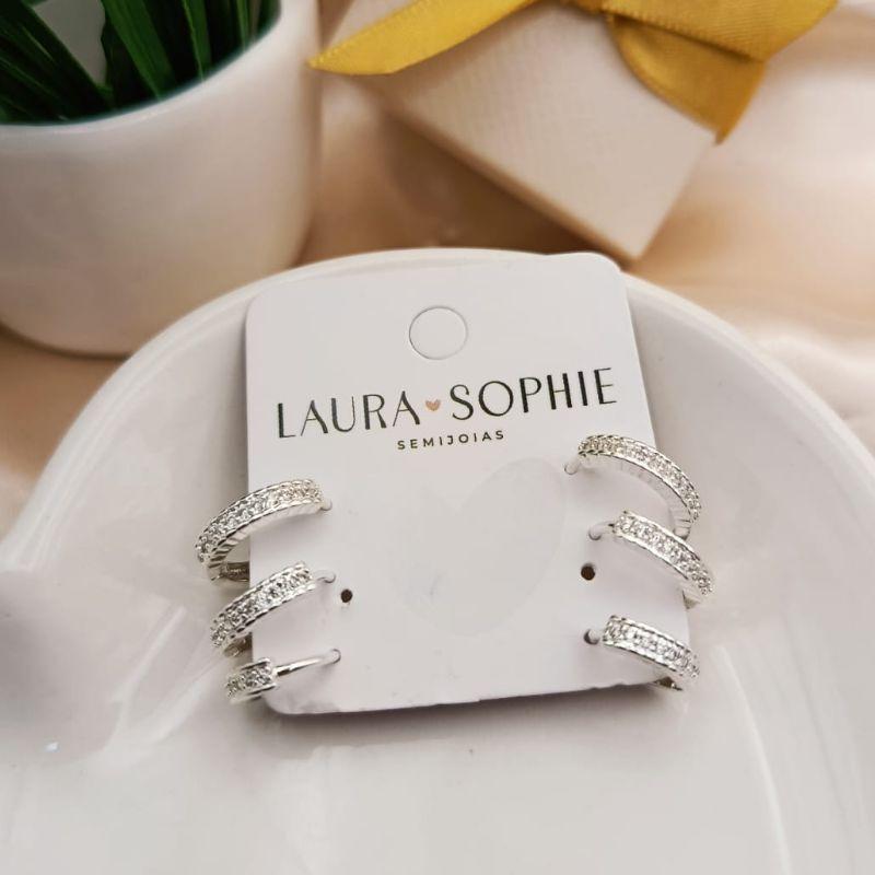 TRIO DE ARGOLAS COM 1 FILA CRAVEJADA EM MICRO ZIRCONIA E MICRO ESFERAS NAS BORDAS