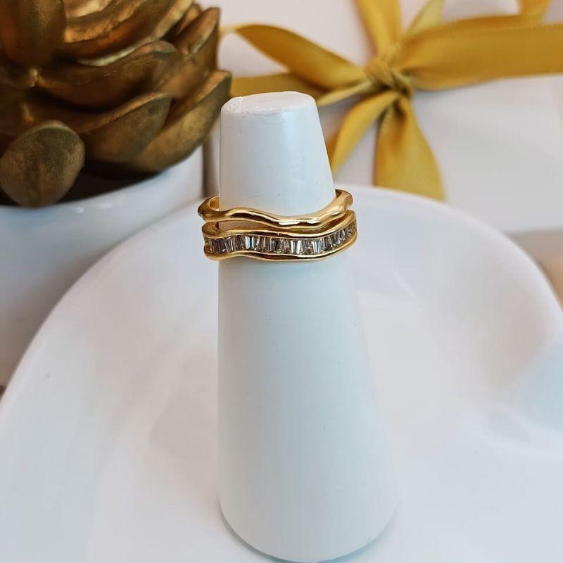ANEL DUPLO ARGANICO LISO E CRAVEJADO EM MICRO ZIRCONIA RETANGULARES
