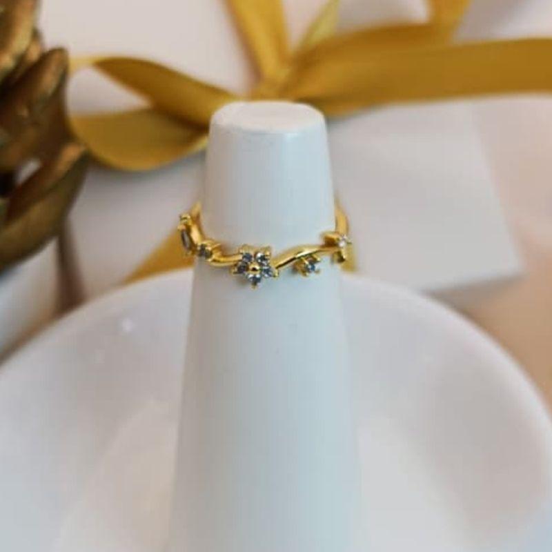 ANEL REGULAVEL COM FLOR FOLHAS E PRDRINHA DE MICRO ZIRCONIA