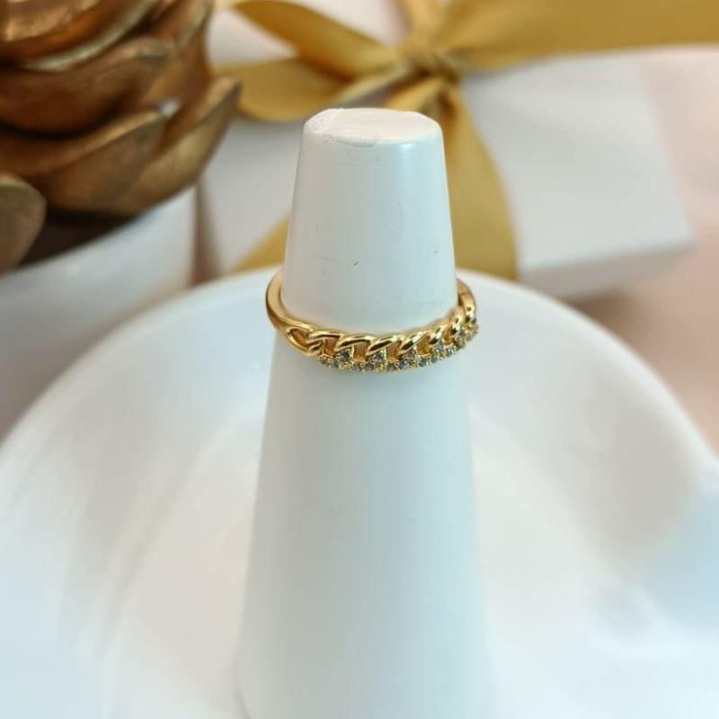 ANEL REGULAVEL EM FORMA DE CORRENTE LISO E CRAVEJADO EM MICRO ZIRCONIA